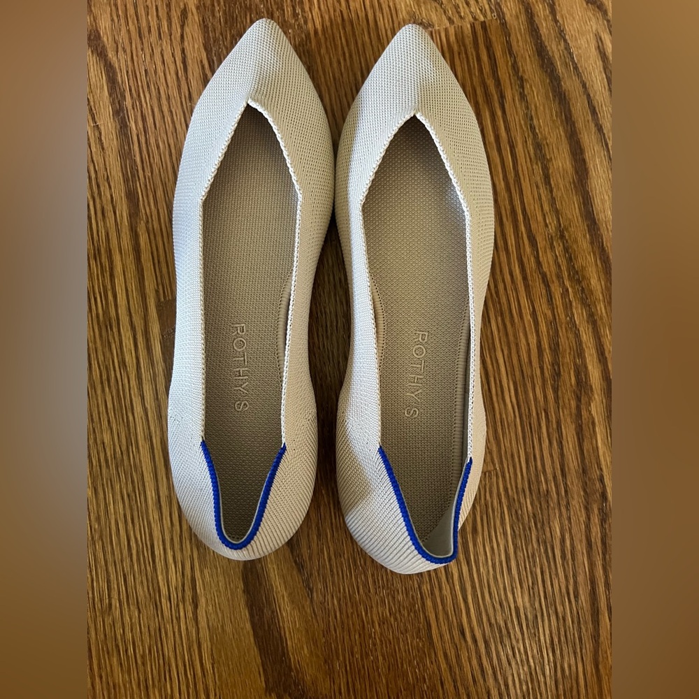 Rothy's Cream and Blue Pointed Flats